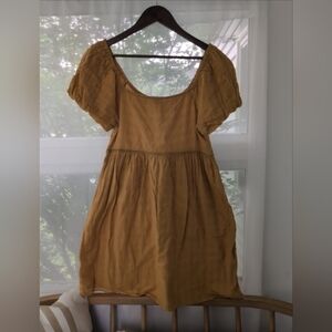 American Eagle Yellow Puff Sleeve Baby Doll Mini Dress, Size Medium